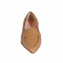 Mocasino a punta para mujer en piel acolchada cognac con tacon 2 - Tallas disponibles:  42, 43