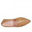 Mocasin à bout pointu pour femmes en cuir matelassé cognac avec talon 2 - Pointures disponibles:  42, 43