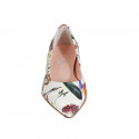 Zapato de salon a punta para mujer en piel blanca imprimida floral multicolor tacon 2 - Tallas disponibles:  34, 42, 44