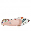 Zapato de salon a punta para mujer en piel blanca imprimida floral multicolor tacon 2 - Tallas disponibles:  34, 42, 44
