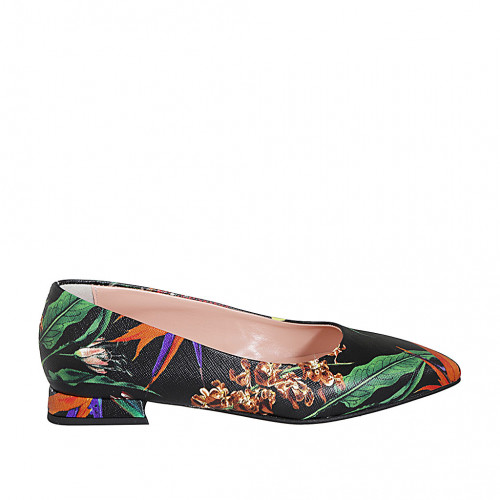 Woman's pointy shoe in black multicolored floral-printed leather heel 2 - Available sizes:  34, 42, 43