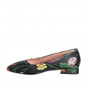 Chaussure à bout pointu pour femmes en cuir noir imprimé floral multicouleur talon 2 - Pointures disponibles:  34, 42, 43