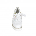 Woman's laced shoe with zippers in white and platinum leather wedge heel 4 - Available sizes:  42, 43