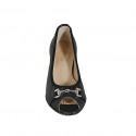 Woman's open toe shoe with accessory in black leather heel 4 - Available sizes:  32, 33, 34, 42, 43, 44, 45, 46