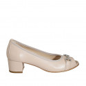 Woman's open toe shoe with accessory in light pink leather heel 4 - Available sizes:  32, 33, 34, 42, 43, 44, 45