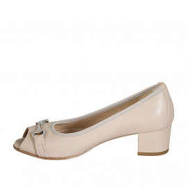 Scarpa aperta in punta da donna con accessorio in pelle rosa chiaro tacco 4 - Misure disponibili: 42 2