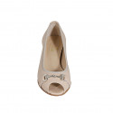 Woman's open toe shoe with accessory in light pink leather heel 4 - Available sizes:  32, 33, 34, 42, 43, 44, 45