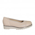 Woman's ballerina shoe in pierced light pink leather with captoe wedge heel 3 - Available sizes:  32, 33, 34, 42, 43, 44, 45, 46