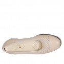 Woman's ballerina shoe in pierced light pink leather with captoe wedge heel 3 - Available sizes:  32, 33, 34, 42, 43, 44, 45, 46