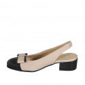 Decolté aperta sul tallone da donna con elastico e fiocco in pelle rosa chiaro e nera tacco 4 - Misure disponibili: 34