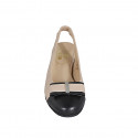 Decolté aperta sul tallone da donna con elastico e fiocco in pelle rosa chiaro e nera tacco 4 - Misure disponibili: 34