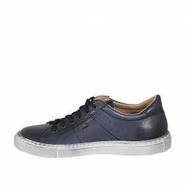Man's laced shoe with removable insole in blue leather - Available sizes:  38, 46 2