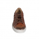 Scarpa stringata da uomo con plantare estraibile in pelle e pelle intrecciata color cuoio - Misure disponibili: 37, 38, 46, 47, 48