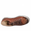 Scarpa stringata da uomo con plantare estraibile in pelle e pelle intrecciata color cuoio - Misure disponibili: 37, 38, 46, 47, 48