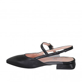 Decolté aperta sul tallone da donna con elastico e cinturino in pelle nera e vinile trasparente tacco 2 - Misure disponibili: 32 2