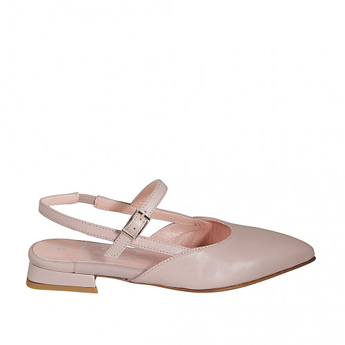 Decolté aperta sul tallone da donna con elastico e cinturino in pelle rosa chiaro e vinile trasparente tacco 2 - Misure disponibili: 32, 33, 42, 45