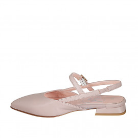 Zapato destalonado para mujer en piel rosa claro y vinilo transparente con elástico y cinturon tacon 2 - Tallas disponibles:  32 2