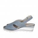 Sandale pour femmes en cuir imprimé bleu clair talon compensé 5 - Pointures disponibles:  32, 33, 34, 42, 43, 44, 45