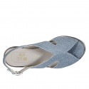 Sandalia para mujer en piel imprimida azul claro cuña 5 - Tallas disponibles:  32, 33, 34, 42, 43, 44, 45