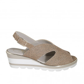Sandale pour femmes en cuir imprimé sable talon compensé 5 - Pointures disponibles: 45
