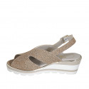 Sandale pour femmes en cuir imprimé sable talon compensé 5 - Pointures disponibles:  32, 34, 42, 43, 44, 45, 46