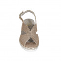 Woman's sandal in sand printed leather wedge heel 5 - Available sizes:  32, 34, 42, 43, 44, 45, 46
