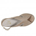 Woman's sandal in sand printed leather wedge heel 5 - Available sizes:  32, 34, 42, 43, 44, 45, 46