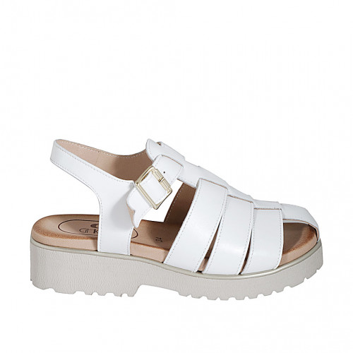 Woman's sandal with strap in white leather heel 3 - Available sizes:  32, 33, 34, 43, 44, 45, 46