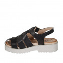 Woman's sandal with strap in black leather heel 3 - Available sizes:  32, 33, 34, 42, 43, 44, 45, 46