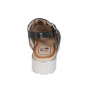 Sandalia con cinturon para mujer en piel negra tacon 3 - Tallas disponibles:  32, 33, 34, 42, 43, 44, 45, 46