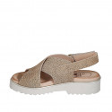 Woman's sandal in sand printed leather with velcro strap heel 3 - Available sizes:  32, 33, 34, 42, 43, 44, 45, 46
