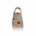 Woman's sandal in sand printed leather with velcro strap heel 3 - Available sizes:  33