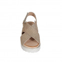 Woman's sandal in sand printed leather with velcro strap heel 3 - Available sizes:  32, 33, 34, 42, 43, 44, 45, 46