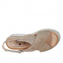 Woman's sandal in sand printed leather with velcro strap heel 3 - Available sizes:  32, 33, 34, 42, 43, 44, 45, 46