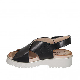 Woman's sandal with velcro strap in black leather heel 3 - Available sizes:  42 2
