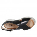 Woman's sandal with velcro strap in black leather heel 3 - Available sizes:  32, 33, 34, 42, 43, 44, 45, 46