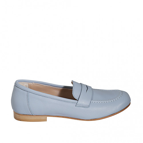 Woman's loafer in light blue leather heel 1 - Available sizes:  33, 42, 43, 44, 45, 46