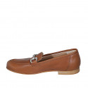 Woman's loafer with accessory in cognac brown leather heel 1 - Available sizes:  34, 42, 43, 44, 45, 46
