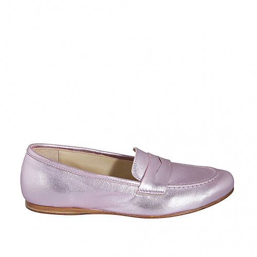 Woman's mocassin in light pink laminated leather wedge heel 1 - Available sizes:  33, 34, 43, 44