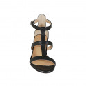 Zapato abierto para mujer con cinturon en piel negra tacon 3 - Tallas disponibles:  32, 33, 34, 43, 44