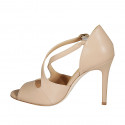 Woman's peep toe open shoe with crossed straps in nude leather and stiletto heel 10 - Available sizes:  32, 33, 42, 43, 46