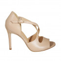 Woman's peep toe open shoe with crossed straps in nude leather and stiletto heel 10 - Available sizes:  32, 33, 42, 43, 46