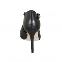 Woman's peep toe open shoe with crossed straps in black leather and stiletto heel 10 - Available sizes:  32, 33, 34, 42, 46