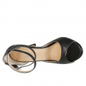 Zapato abierto de mujer con cinturon al tobillo en piel de color negro y tacón aguja 10 - Tallas disponibles:  32, 33, 34, 42, 43, 44, 45