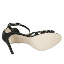 Woman's open shoe with ankle strap in black leather and stiletto heel 10 - Available sizes:  32, 33, 34, 42, 43, 45, 46