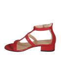 Woman's open shoe with strap in red leather heel 3 - Available sizes:  32, 33, 34, 42, 43, 44, 45, 46