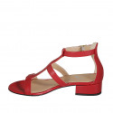 Woman's open shoe with strap in red leather heel 3 - Available sizes:  32, 34, 43, 44, 45