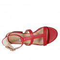 Woman's open shoe with strap in red leather heel 3 - Available sizes:  32, 33, 34, 42, 43, 44, 45, 46