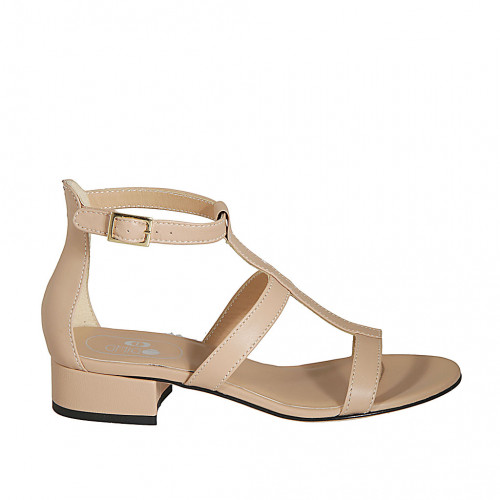 Woman's open shoe with strap in nude leather heel 3 - Available sizes:  32, 33, 34, 43, 44, 45