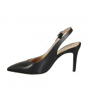 Woman's slingback pointy pump in black leather heel  8 - Available sizes:  33, 34, 42, 43, 44, 45, 46